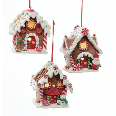 Pack of 6 White and Red LED Lighted Gingerbread House Christmas Hanging Ornaments 3.5